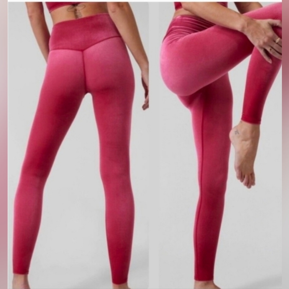 Athleta Elation Workout Velvet Tight  High-Waist Leggings - Deep Pink